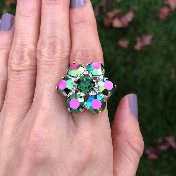 Gorgeous Peacock Crystal Statement Ring